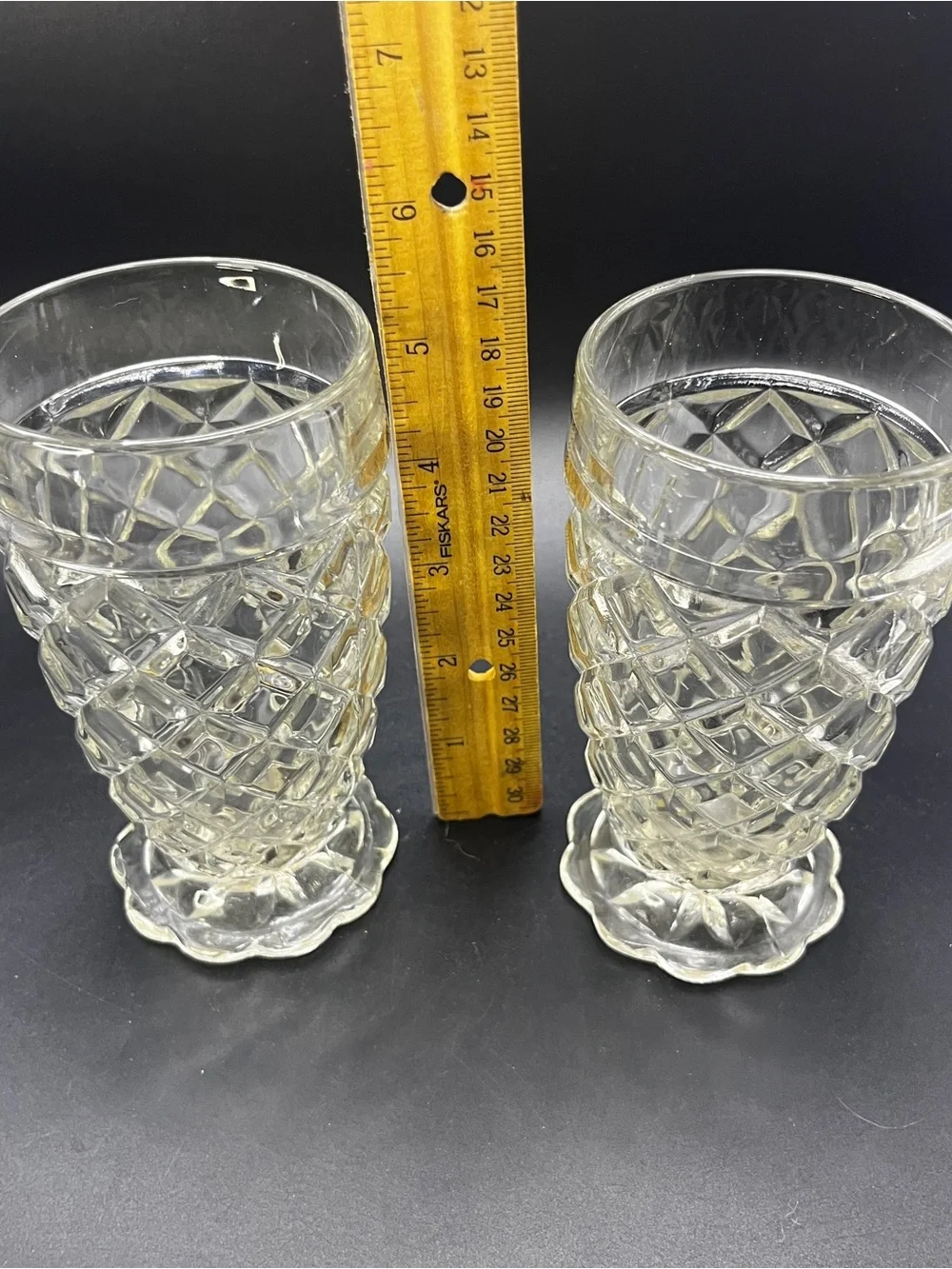 Anchor Hocking Waterford Waffle clear Glass Footed Goblets Set of 2